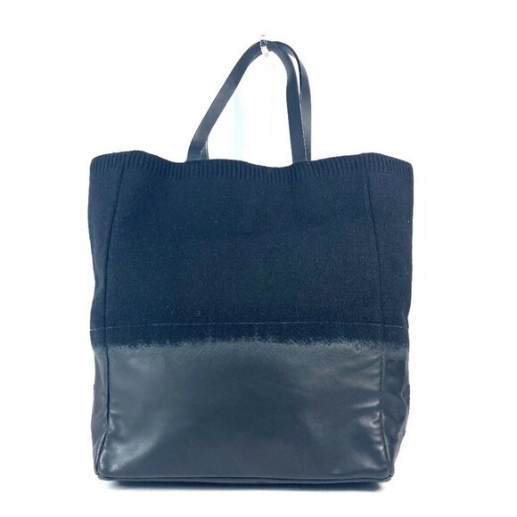 CHANEL CC CC Mark logo Vertical Tote Bag Shoulder Bag Knit / Leather Black - Picture 2 of 16